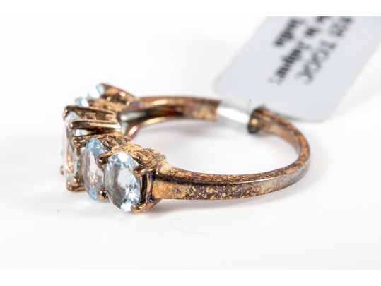 Sterling Vermeil Aquamarine Ring Size 6.75