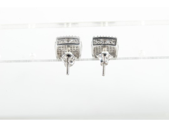 10k White Gold Diamond Pave Earrings