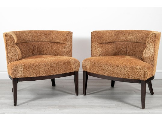 Hollywood Regency Styled Leopard Pattern Upholstered Barrel Chairs
