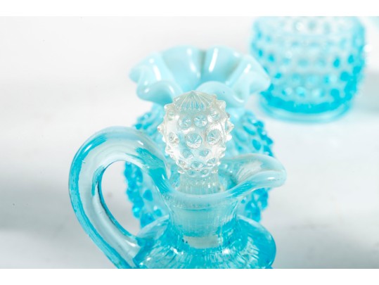 Blue Hobnail Depression Glass Perfume Decanters And Vases