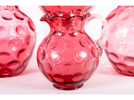 Cranberry Coin Depression Glass Pitchers