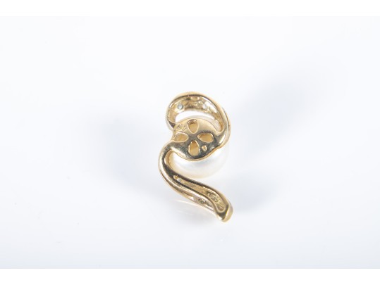 10k Yellow Gold Cultured Button Pearl And Diamond Pendant