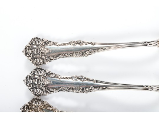 Simpson Hall Miller & Co. Sterling Silver Tea Spoons With Green Man/Lion Handles