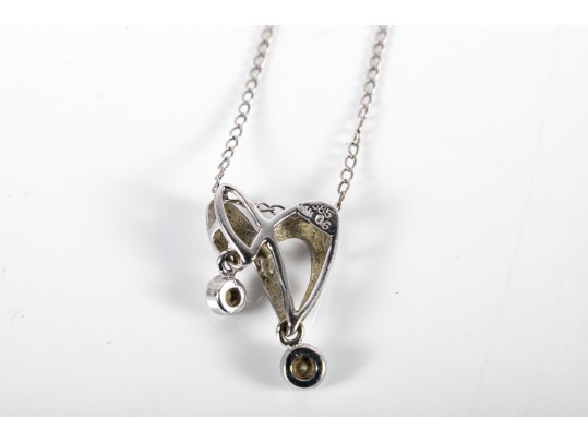 14k White Gold Diamond And White Sapphire Abstract Heart Pendant Necklace