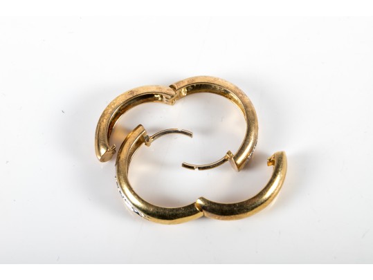 18k Yellow Gold Diamond Hoop Earrings