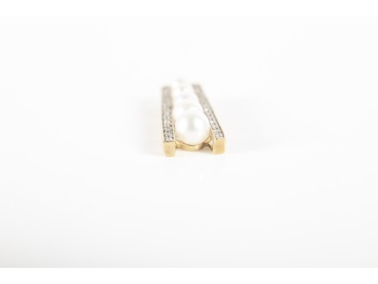 10k Yellow Gold Cultured Pearl And Diamond Ladder Pendant