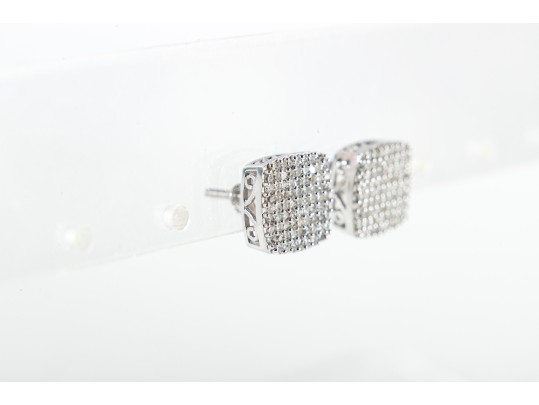 10k White Gold Diamond Pave Earrings