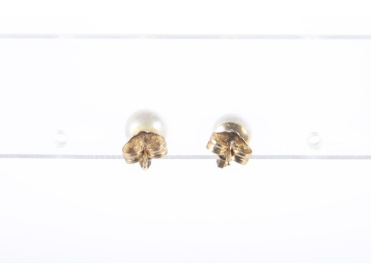 14k Yellow Gold Cultured Pearl And White Sapphire Stud Earrings