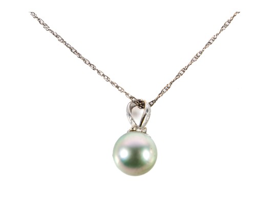 Dainty 14k White Gold Gray Cultured Pearl Pendant Necklace
