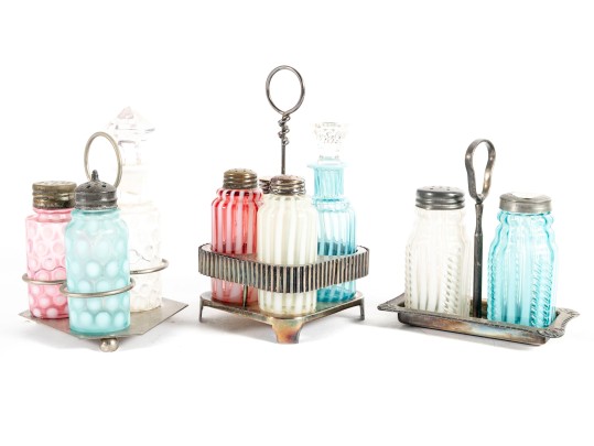 Colorful Striped And Coin Depression Glass Cruet Sets