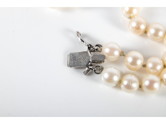 14k White Gold Two-Strand Cultured Pearl And White Sapphire Bracelet