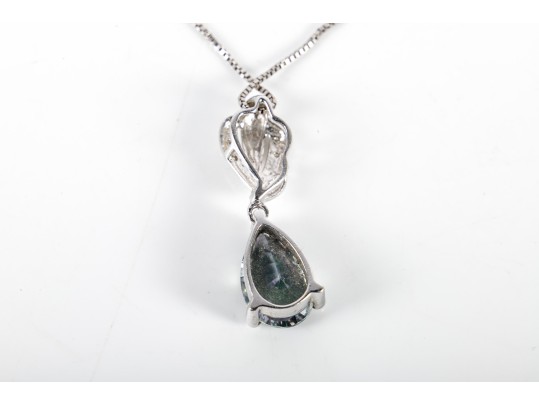 10k White Gold Mystic Topaz And Moissanite Pendant On A Sterling Chain