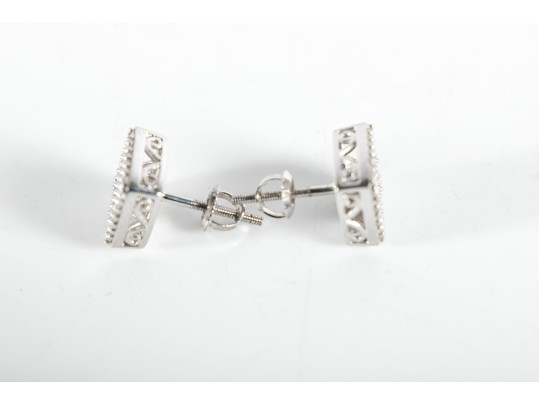 10k White Gold Diamond Pave Earrings