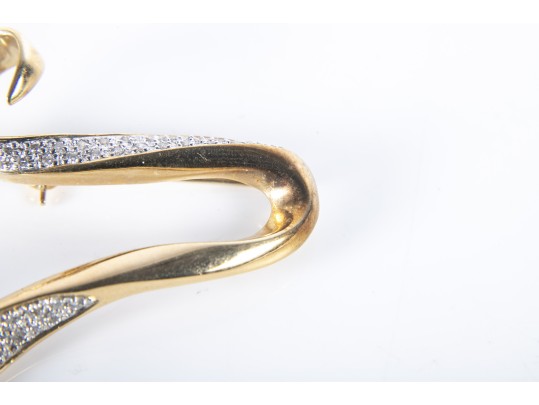 14k Yellow Gold Diamond Brooch