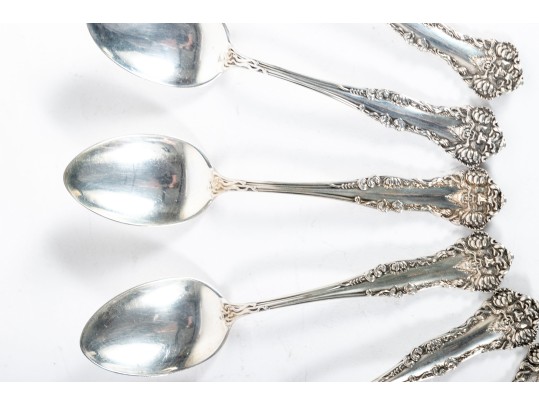 Simpson Hall Miller & Co. Sterling Silver Tea Spoons With Green Man/Lion Handles