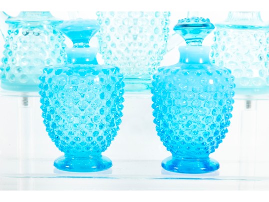 Blue Hobnail Depression Glass Perfume Decanters And Vases