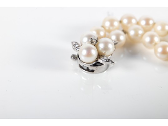 14k White Gold Two-Strand Cultured Pearl And White Sapphire Bracelet
