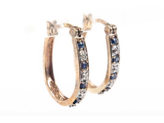 Sterling Vermeil Moissanite And CZ Hoop Earrings