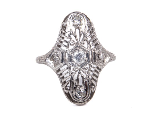 Shreve & Co. Platinum Moissanite Filigree Ring Size 3.5