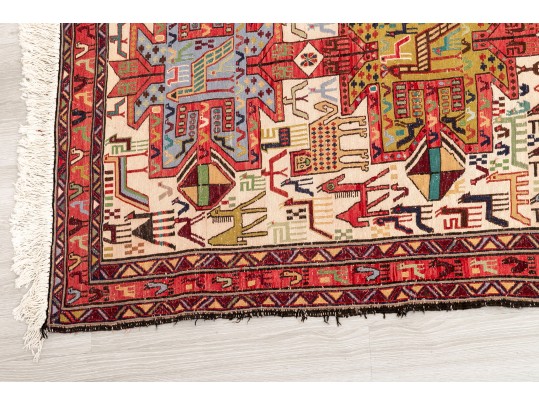 Colorful Wool Runner Rug With Camel Motifs (9’6” X 3’9)