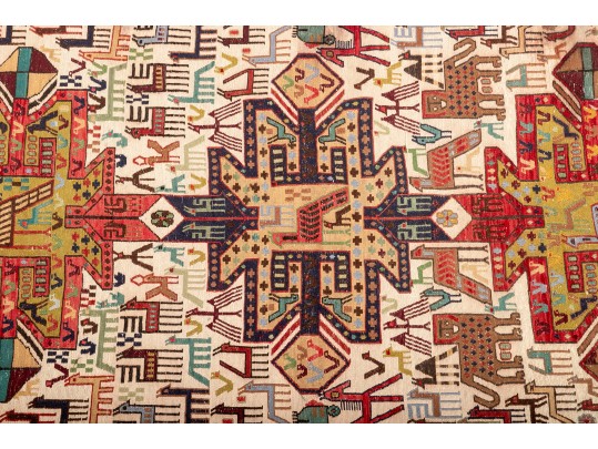 Colorful Wool Runner Rug With Camel Motifs (9’6” X 3’9)