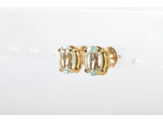 18k Yellow Gold Aquamarine Stud Earrings