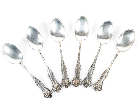 Simpson Hall Miller & Co. Sterling Silver Tea Spoons With Green Man/Lion Handles