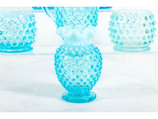 Blue Hobnail Depression Glass Perfume Decanters And Vases