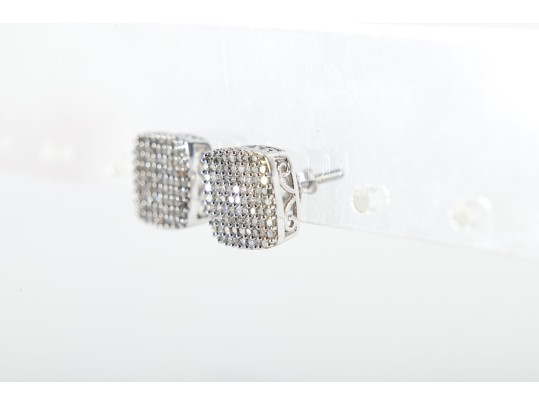 10k White Gold Diamond Pave Earrings