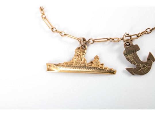 10k Yellow Gold US Navy Nautical Charm Bracelet