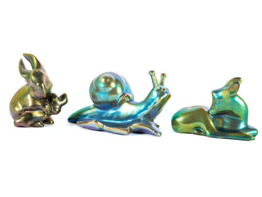 Zsolnay Hungary Eosin Iridescent Ceramic Animal Figurines