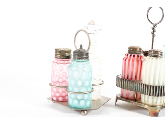 Colorful Striped And Coin Depression Glass Cruet Sets