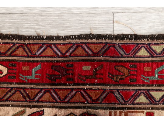 Colorful Wool Runner Rug With Camel Motifs (9’6” X 3’9)