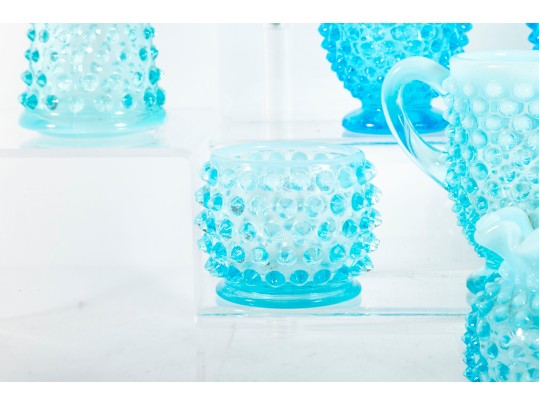 Blue Hobnail Depression Glass Perfume Decanters And Vases