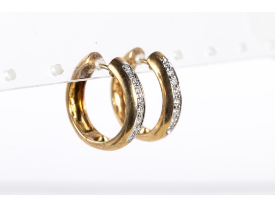 18k Yellow Gold Diamond Hoop Earrings