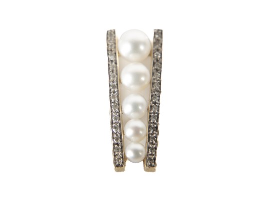 10k Yellow Gold Cultured Pearl And Diamond Ladder Pendant