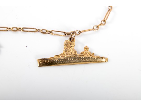 10k Yellow Gold US Navy Nautical Charm Bracelet