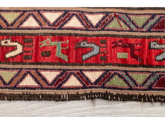 Colorful Wool Runner Rug With Camel Motifs (9’6” X 3’9)