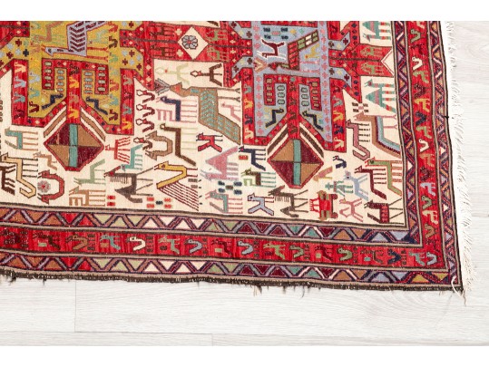 Colorful Wool Runner Rug With Camel Motifs (9’6” X 3’9)