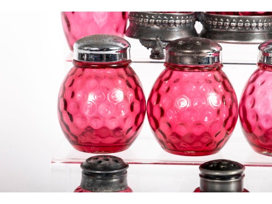 Collection Of Cranberry Glass Spice Shakers