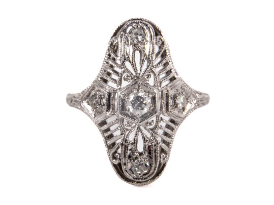 Shreve & Co. Platinum Moissanite Filigree Ring Size 3.5