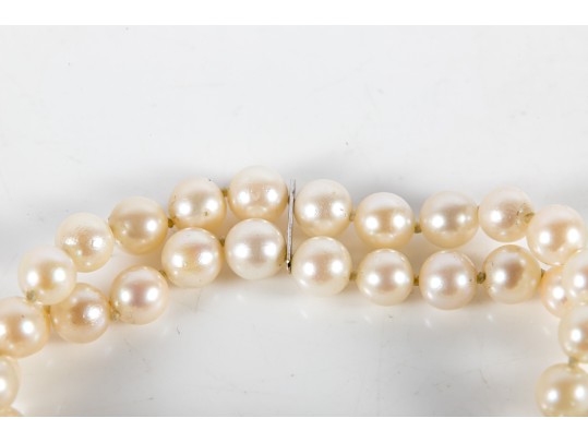 14k White Gold Two-Strand Cultured Pearl And White Sapphire Bracelet