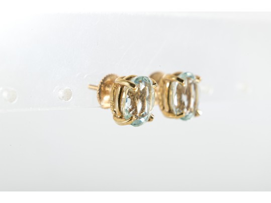 18k Yellow Gold Aquamarine Stud Earrings