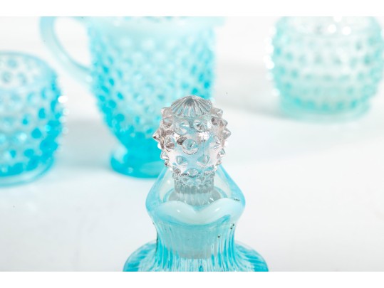 Blue Hobnail Depression Glass Perfume Decanters And Vases