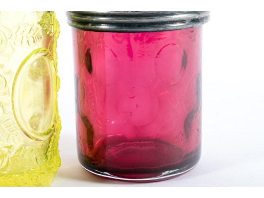 Uranium, Cranberry, And Amber Glass Pickle Castors