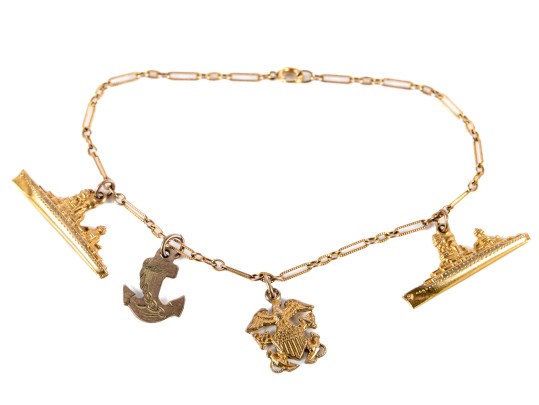 10k Yellow Gold US Navy Nautical Charm Bracelet
