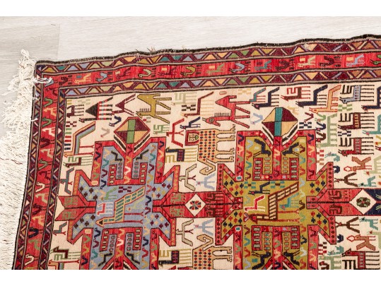 Colorful Wool Runner Rug With Camel Motifs (9’6” X 3’9)
