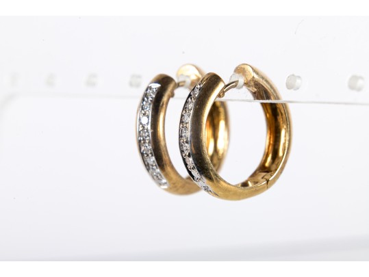 18k Yellow Gold Diamond Hoop Earrings