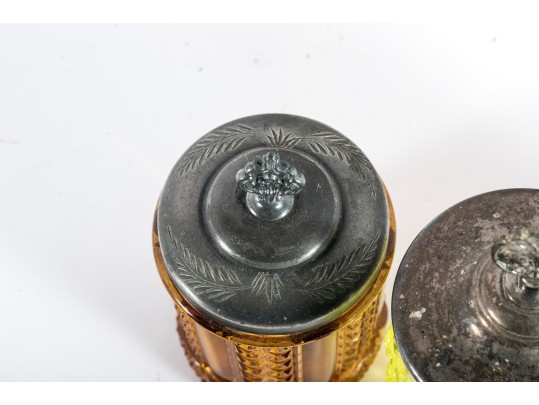 Uranium, Cranberry, And Amber Glass Pickle Castors