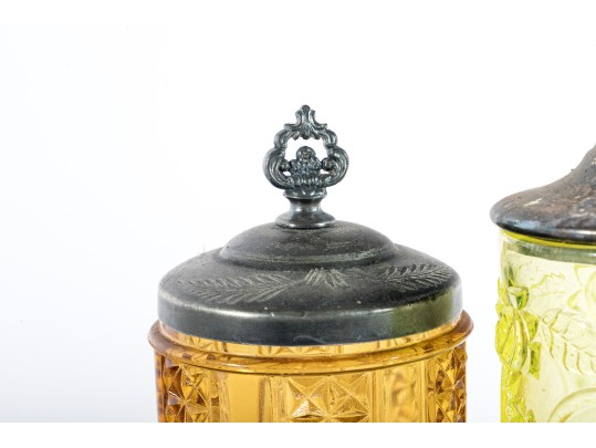 Uranium, Cranberry, And Amber Glass Pickle Castors